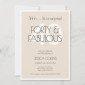 40と素晴らしいベージュ40歳モダンの誕生日パーティー 招待状 (正面)