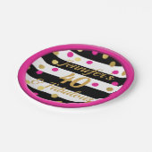 40と素晴らしいホットピンク白黒金ゴールド誕生日 ペーパープレート (アングル)