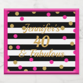 40と素晴らしいホットピンク白黒金ゴールド ビールラベル (シングルラベル)