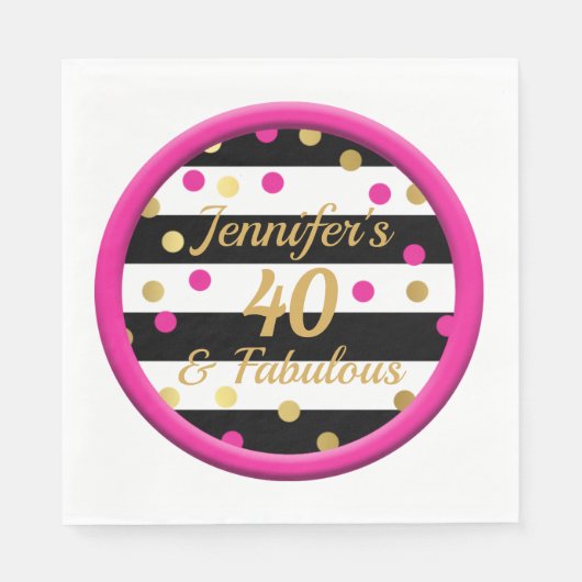 40と素晴らしいホットピンク誕生日ナプキンス6.5インチ スタンダードランチョンナプキン (正面)