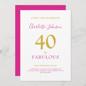 40と素晴らしいミニマリスト40th誕生日金ゴールドピンク 招待状 (正面/裏面)