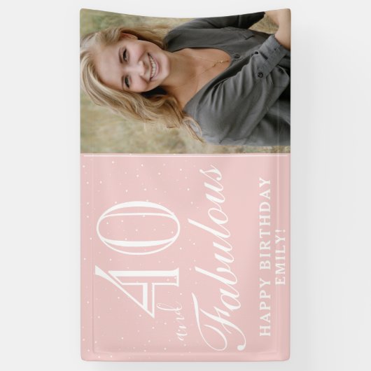 40と素晴らしいモダンピンク40th誕生日の写真 横断幕 (縦)