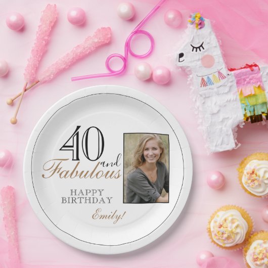 40と素晴らしいモダン誕生日写真 ペーパープレート (パーティー)