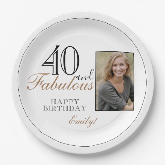 40と素晴らしいモダン誕生日写真 ペーパープレート (正面)