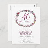40と素晴らしいリングや輪のバラ誕生日パーティー招待状 ポストカード (正面/裏面)