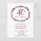 40と素晴らしいリングや輪のバラ誕生日パーティー招待状 ポストカード (正面)