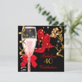 40と素晴らしいレッドブラック金ゴールド誕生日シューズ 招待状 (スタンド正面)
