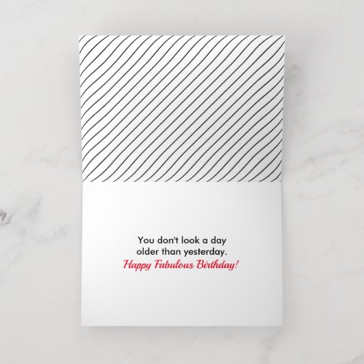 40と素晴らしい写真名ブラック&ストライプ誕生日 箔グリーティングカード (内側レイダウン)
