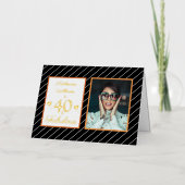 40と素晴らしい写真名ブラック&ストライプ誕生日 箔グリーティングカード (正面)