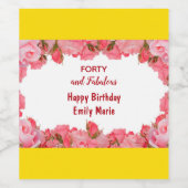 40と素晴らしい名前のバラフレーム誕生日パーティー ワインラベル (シングルラベル)