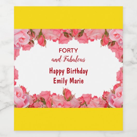 40と素晴らしい名前のバラフレーム誕生日パーティー ワインラベル (シングルラベル)