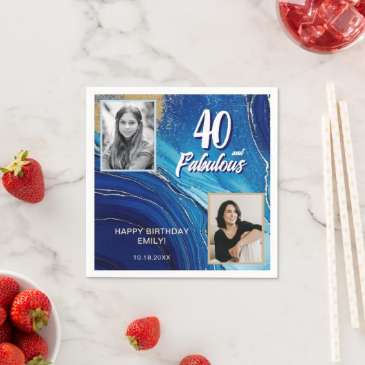40と素晴らしい大理石グリッター2フォト誕生日 スタンダードカクテルナプキン (インサイチュ)