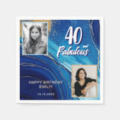 40と素晴らしい大理石グリッター2フォト誕生日 スタンダードカクテルナプキン (正面)