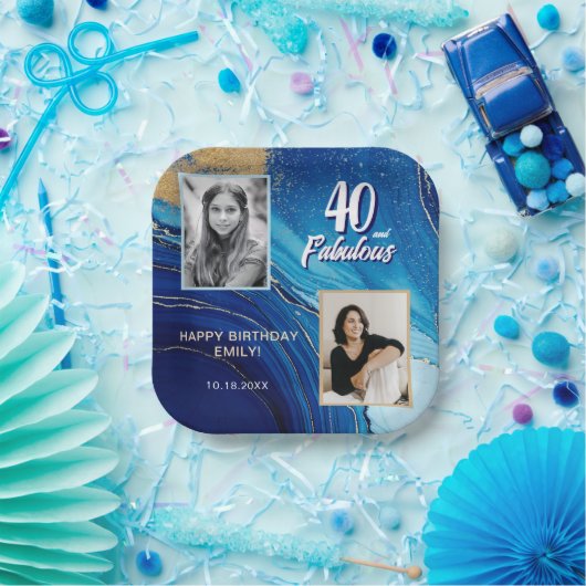 40と素晴らしい大理石グリッター2フォト誕生日 ペーパープレート (パーティー)