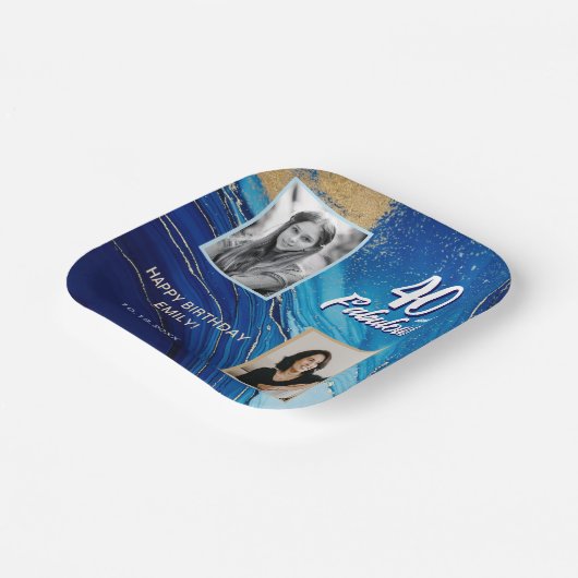 40と素晴らしい大理石グリッター2フォト誕生日 ペーパープレート (傾斜あり)