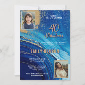 40と素晴らしい大理石グリッター2フォト誕生日 招待状 (正面)