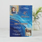 40と素晴らしい大理石グリッター2フォト誕生日 招待状 (スタンド正面)