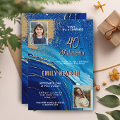 40と素晴らしい大理石グリッター2フォト誕生日 招待状