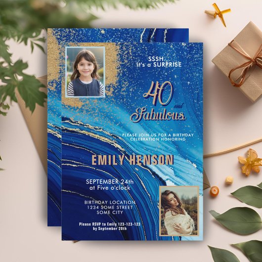 40と素晴らしい大理石グリッター2フォト誕生日 招待状