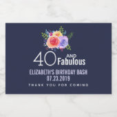 40と素晴らしい文字 – 水彩フローラ誕生日 スパークリングワインラベル (シングルラベル)