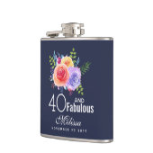 40と素晴らしい文字 – 水彩フローラ誕生日 フラスク (左)