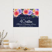 40と素晴らしい文字 – 水彩フローラ誕生日 ポスター (キッチン)