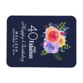 40と素晴らしい文字 – 水彩フローラ誕生日 マグネット (横)