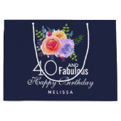 40と素晴らしい文字 – 水彩フローラ誕生日 ラージペーパーバッグ (正面)