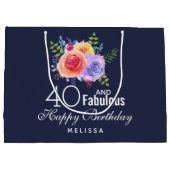 40と素晴らしい文字 – 水彩フローラ誕生日 ラージペーパーバッグ (裏面)