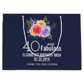 40と素晴らしい文字 – 水彩フローラ誕生日 ラージペーパーバッグ (正面)