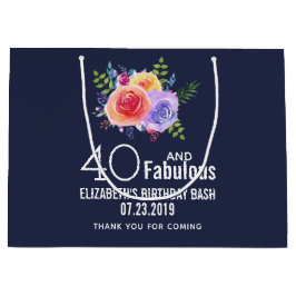 40と素晴らしい文字 – 水彩フローラ誕生日 ラージペーパーバッグ