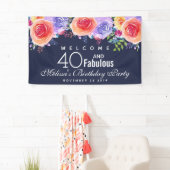 40と素晴らしい文字 – 水彩フローラ誕生日 横断幕 (インサイチュ)
