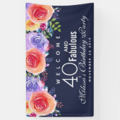 40と素晴らしい文字 – 水彩フローラ誕生日 横断幕 (縦)
