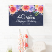 40と素晴らしい文字 – 水彩フローラ誕生日 横断幕 (インサイチュ)