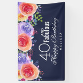 40と素晴らしい文字 – 水彩フローラ誕生日 横断幕 (縦)