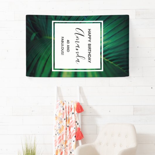 40と素晴らしい緑の熱帯リーフ誕生日 横断幕 (インサイチュ)
