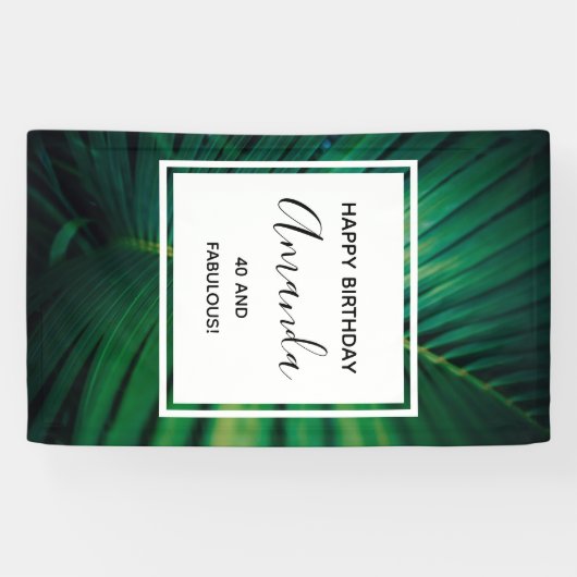 40と素晴らしい緑の熱帯リーフ誕生日 横断幕 (横)