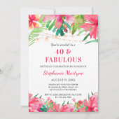 40と素晴らしい誕生日トロピカルライトハワイアン 招待状 (正面)