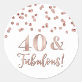 40と素晴らしい誕生日バラ金ゴールド紙吹雪 ラウンドシール (正面)