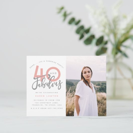 40と素晴らしい誕生日パーティーの写真の招待状 ポストカード (スタンド正面)