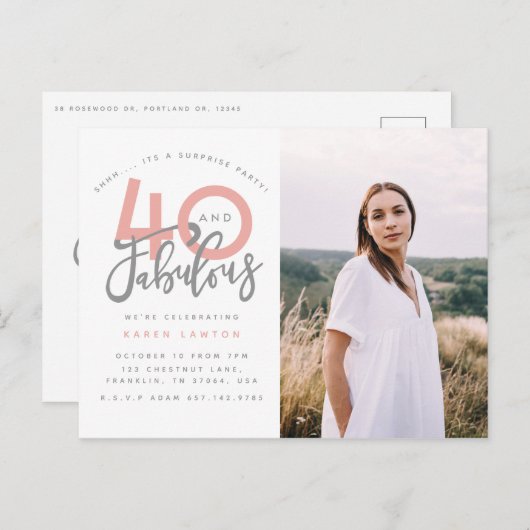 40と素晴らしい誕生日パーティーの写真の招待状 ポストカード (正面/裏面)