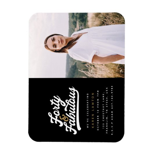 40と素晴らしい誕生日パーティーの写真の招待状 マグネット (縦)