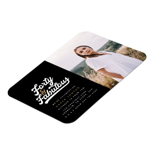 40と素晴らしい誕生日パーティーの写真の招待状 マグネット (左側)