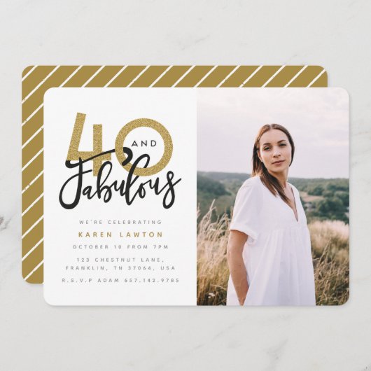 40と素晴らしい誕生日パーティーの写真の招待状 招待状 (正面/裏面)