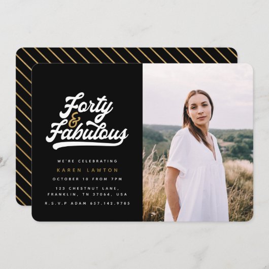 40と素晴らしい誕生日パーティーの写真の招待状 招待状 (正面/裏面)