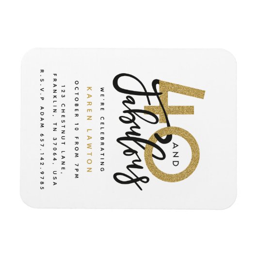 40と素晴らしい誕生日パーティーの招待 マグネット (横)