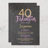 40と素晴らしい誕生日パーティー40thピンク金ゴールド 招待状 (正面/裏面)