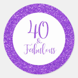 40と素晴らしい誕生日パープルグリッター ラウンドシール