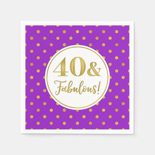 40と素晴らしい誕生日パープルホワイト金ゴールド スタンダードカクテルナプキン (正面)