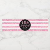 40と素晴らしい誕生日ピンクグリッターストライプ ペットボトルラベル (シングルラベル)